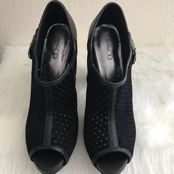 Nine & Co. Black Peep Toe Ankle Boots - Picture 2 of 8